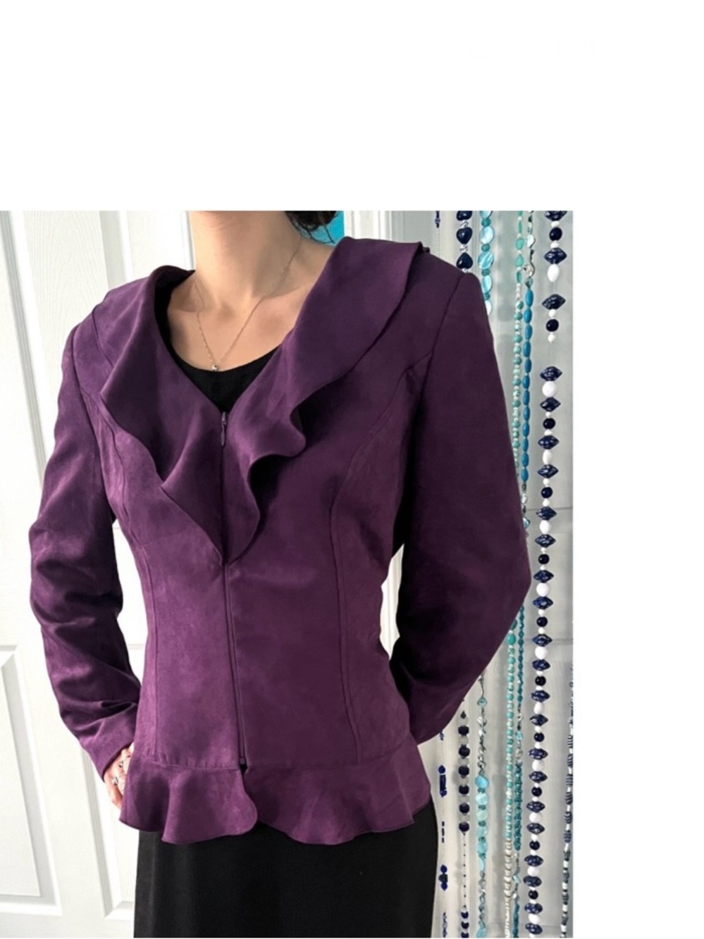 Vintage Deep Purple Faux Suede Minimalist Dual-Use Jacket or Top